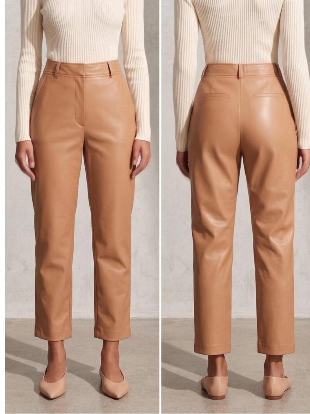 Aritzia Babaton strait leg beige faux leather pants - 00 - cropped - preppy